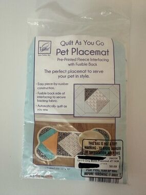 Quilt as you go Pet Placemat pre printed fleece interface with fusible back, New